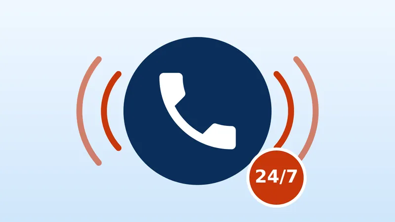 Phone with signal waves and a 24/7 badge for calling a water extraction service