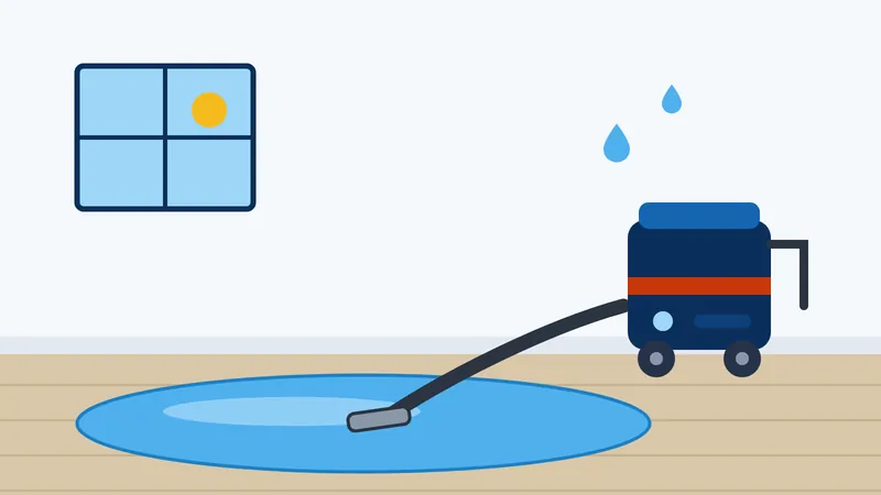 Portable extractor with a hose removing standing water from a room floor in an Apache Junction home