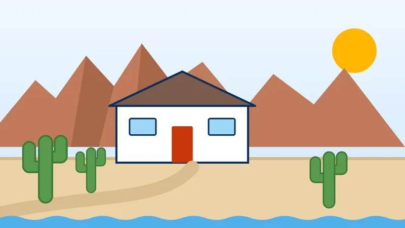 Custom home on a large desert lot with storm runoff flowing across the ground, Peralta Estates