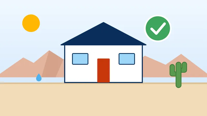Dry, repaired house with a green check mark after water damage restoration